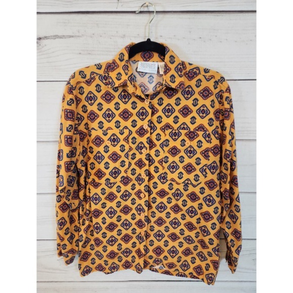 Passports Women Multicolor Geometric Cotton Long Sleeve Button Down Shirt Size S